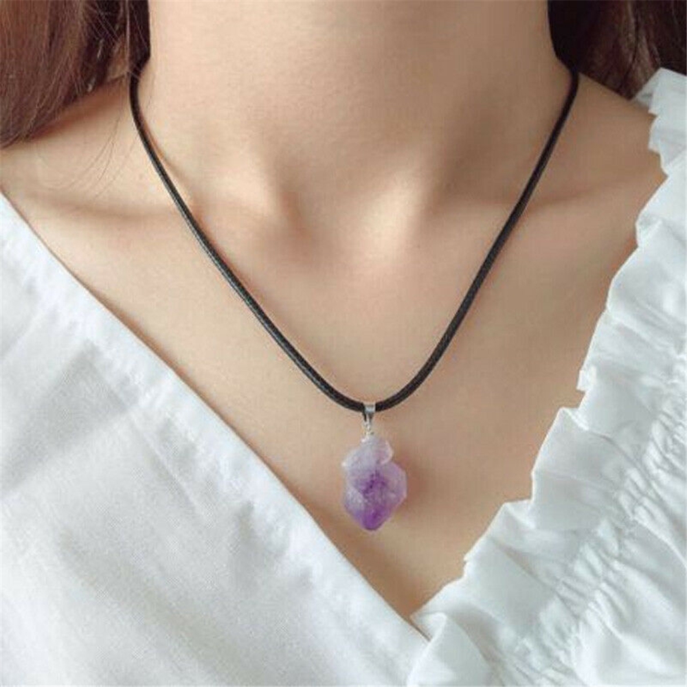 Necklace Natural Amethyst Crystal Stone Pendant Healing Mineral Jewelry Gift Art