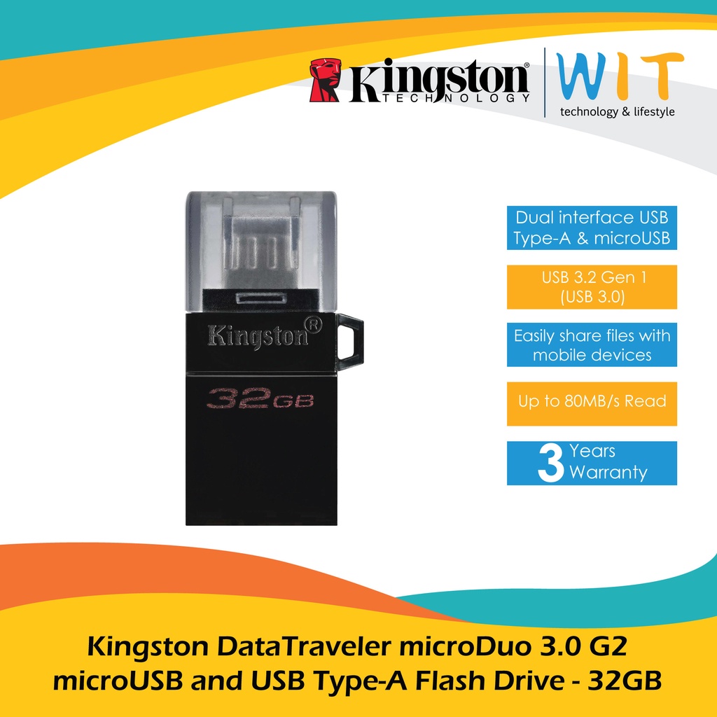 Kingston DataTraveler microDuo 3.0 G2 microUSB and USB Type-A Flash Drive - 32GB
