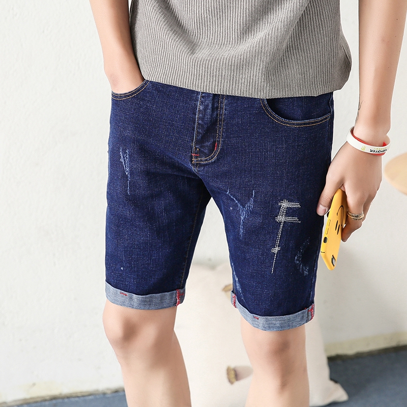 Short Jeans Embroidery Denim Pants Men Soft Cotton Comfortable
