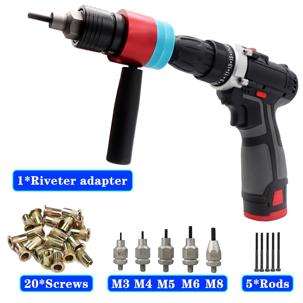 Rivet Nut Gun Adapter for Cordless Drill Automatic Insert Threaded