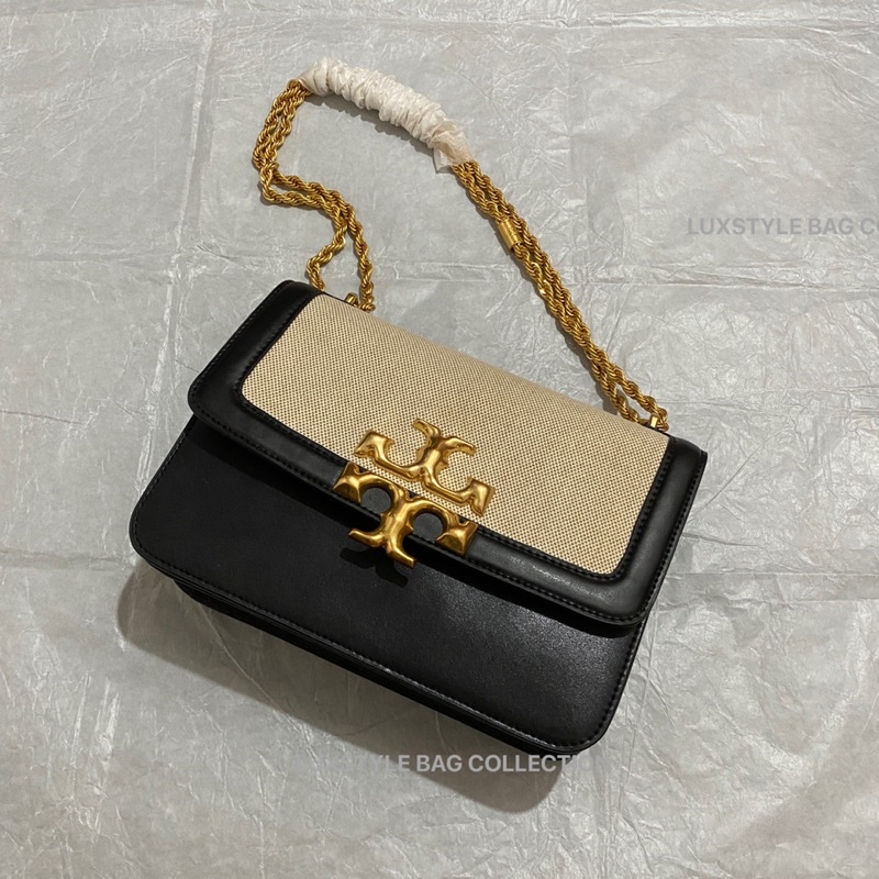 💯 Authentic Original Tory Burch Eleanor Canvas Leather Chain Bag Large  Black | Shopee Malaysia