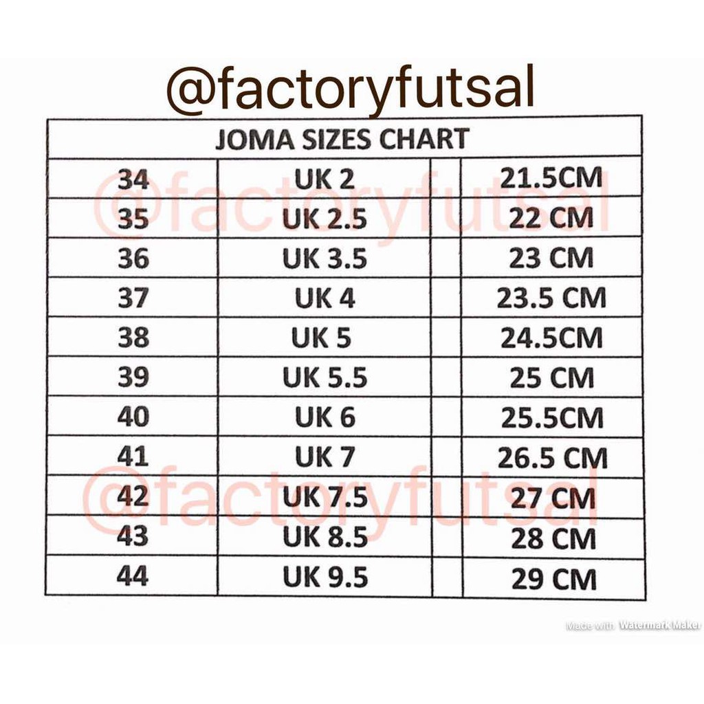 Максимальный размер 1 в 2024. Joma Shoes Size. Joma Shoe Size Chart. Размеры обуви Джома. Размеры Joma.