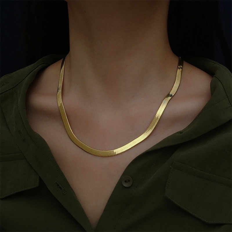 Fashion 24K Gold Necklace 5MM/50CM Blade Necklace Snake Bone Chain Men's & Women's Jewelry Gifts