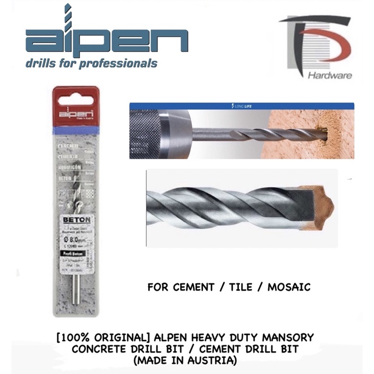 [100 ORIGINAL] ALPEN HEAVY DUTY MANSORY CONCRETE DRILL BIT / CEMENT