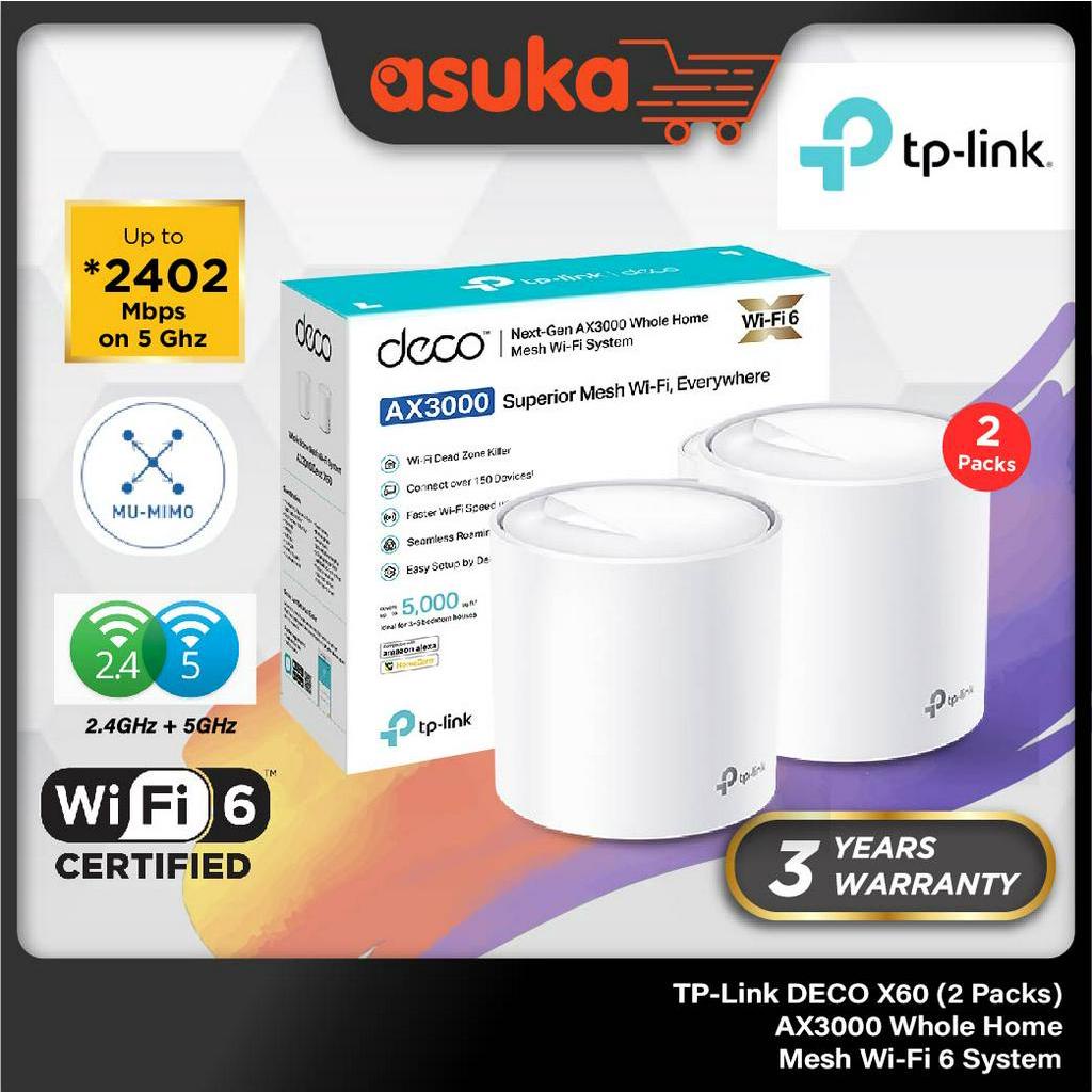 TP-Link DECO X60 (2 Packs) AX3000 Whole Home Mesh Wi-Fi 6 System(AP Or Router Mode) (Support Unifi , Maxis & TIME Fiber)