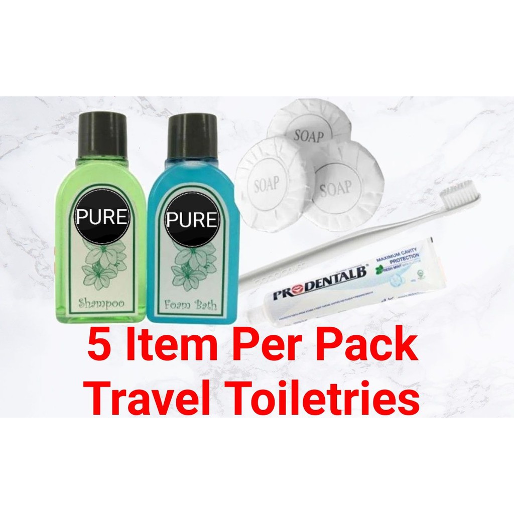 100 Set of (Toiletries Pack Travel Set-5 item in 1 set) Dental Kit toothbrush and Shower Kit soap for Charity, Doorgift