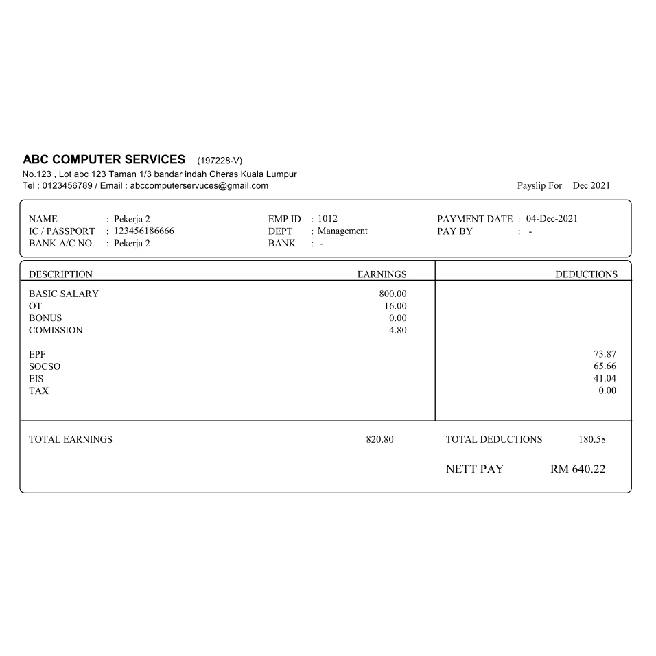 New Template Slip Gaji Payslip Auto Calculation 1 Click Print Preview 1992