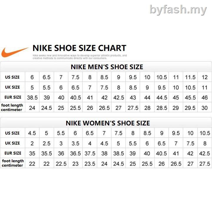 nike womens size chart shoes