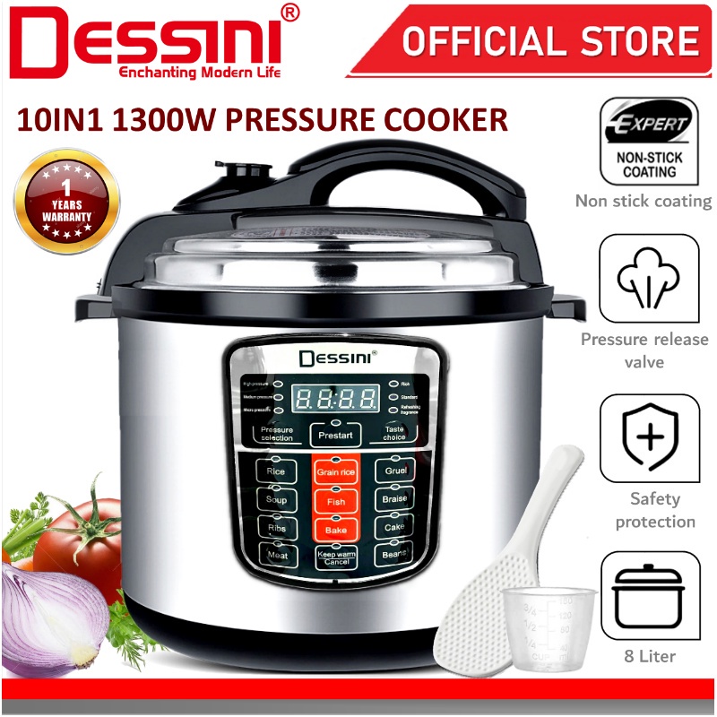 DESSINI ITALY 10 IN 1 8L Electric Digital Pressure Cooker Non-stick Stainless Steel Inner Pot Rice Cooker Steamer