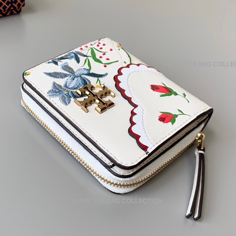 READY STOCK 💯 Authentic Original Tory Burch Kira Mixed Floral Bi Fold  Small Wallet White | Shopee Malaysia