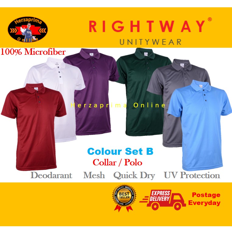 RIGHTWAY T-Shirt Microfiber Collar Polo Colour Set B For Unisex Men and  Woman By Herzaprima Online (Free Gift) | Shopee Malaysia