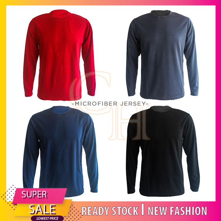 (HARGA BORONG) MEN PLAIN T-SHIRT MICROFIBER CASUAL LONG SLEEVES STRETCHABLE (BAJU T-SHIRT KOSONG LELAKI) MTU