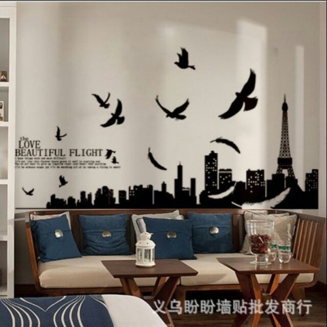 Black Paris Scenery Home Removable Wallpaper Stickers Wall Home Decor Diy Shopee Malaysia