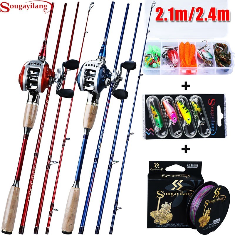 Sougayilang Fishing Rod Reel Combos 2.1m 4 Section Carbon Fiber Casting