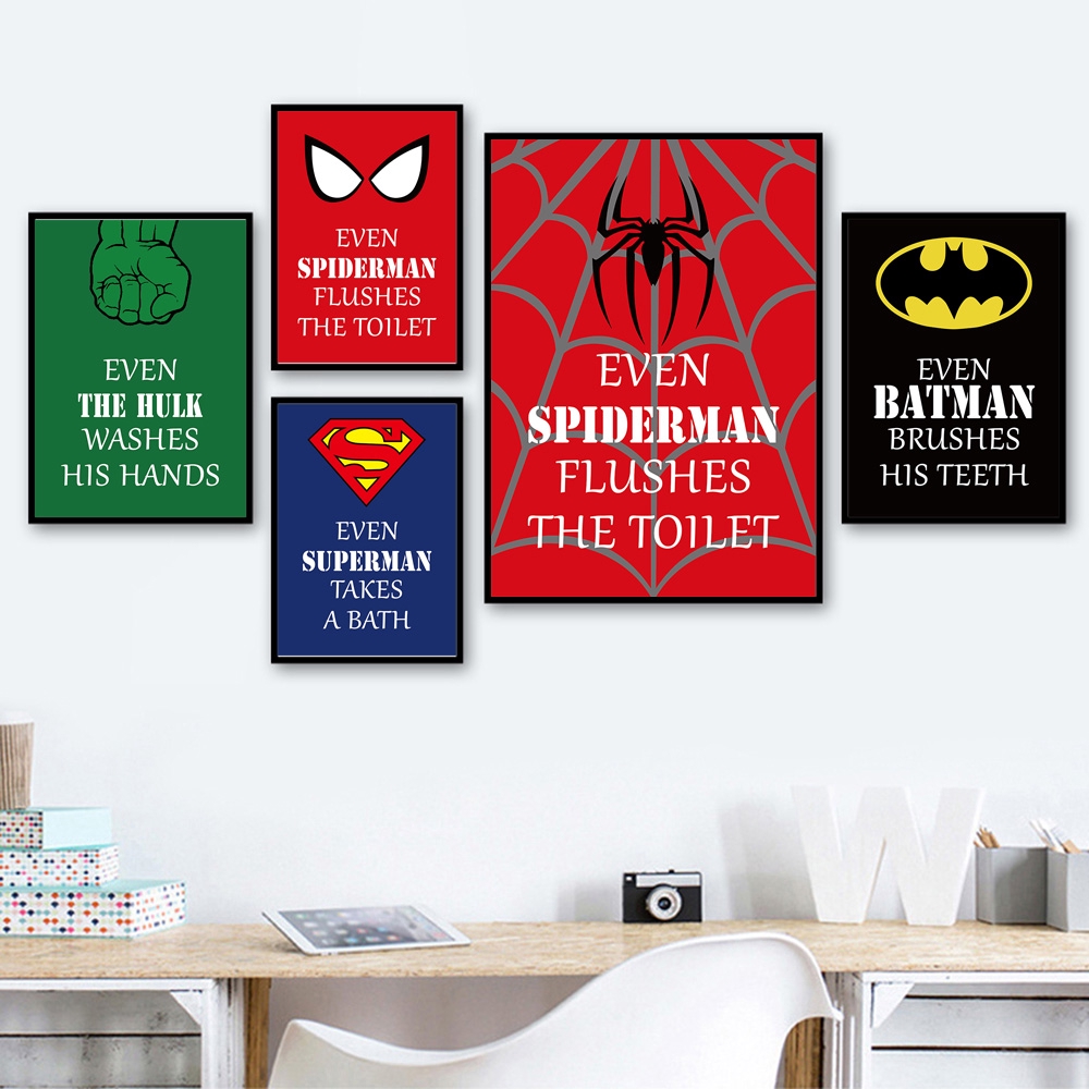 Superhero Batman Spider Man The Hulk Toilet Canvas Painting Nordic Posters And Prints Wall Pictures For Bathroom Decor Shopee Malaysia