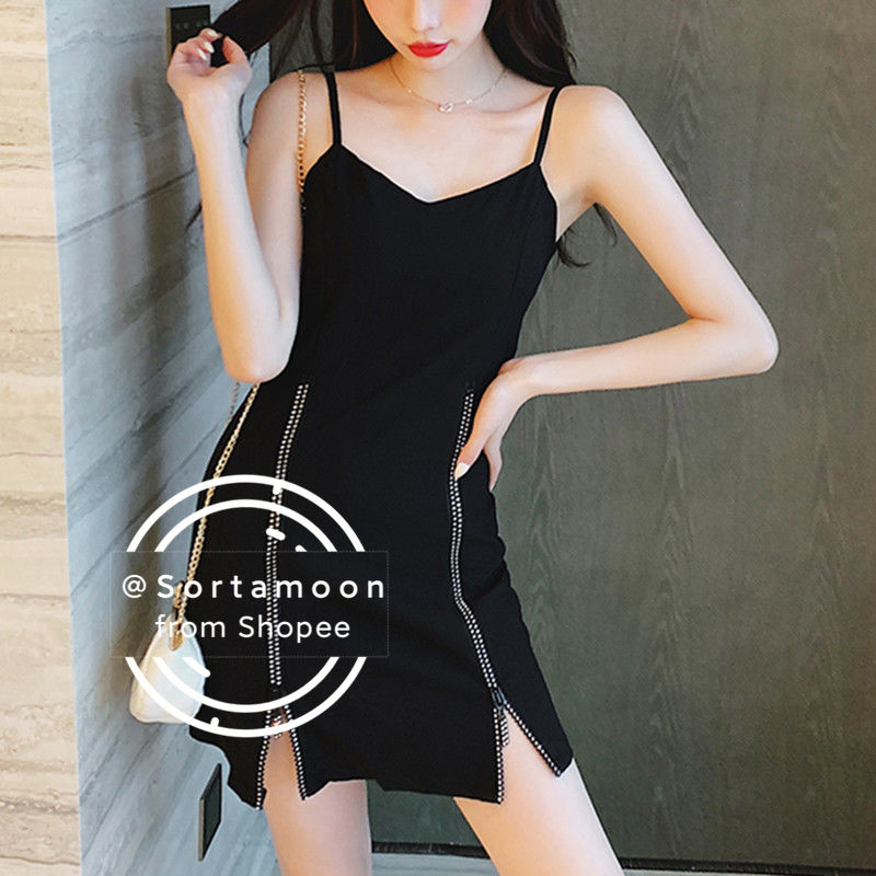 Sortamoon Black Sexy Slim Mini Dress Women Korean Style Spaghetti Strap Sling Dresses Plus Size 21 Summer New Fashion Shopee Malaysia