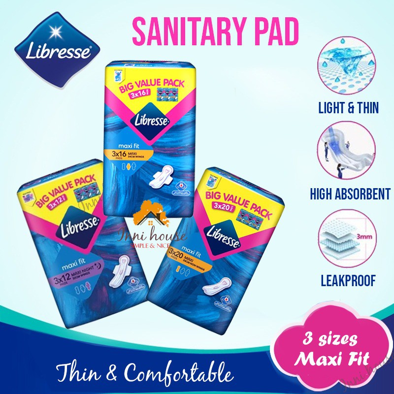 Libresse Maxi Fit Secure Fit Sanitary Pad (24cm/28cm/32cm) Shopee