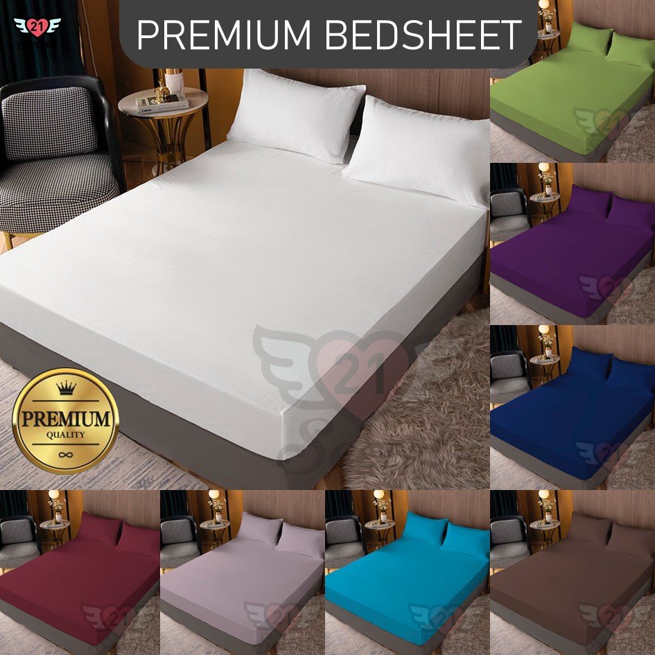 Premium Cotton Bedsheet Fitted Bedsheet Plain Single Super Single Queen King Bed sheet Cadar Tilam Getah Keliling