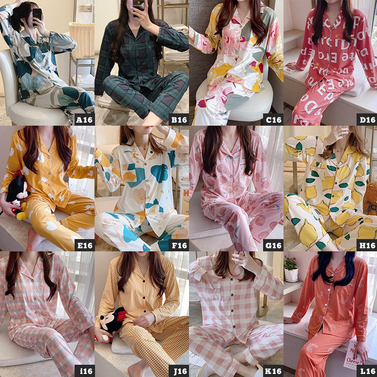 LB016 Set Pyjamas Long Sleeve Sleepwear Korean Summer Baju Tidur Women ...