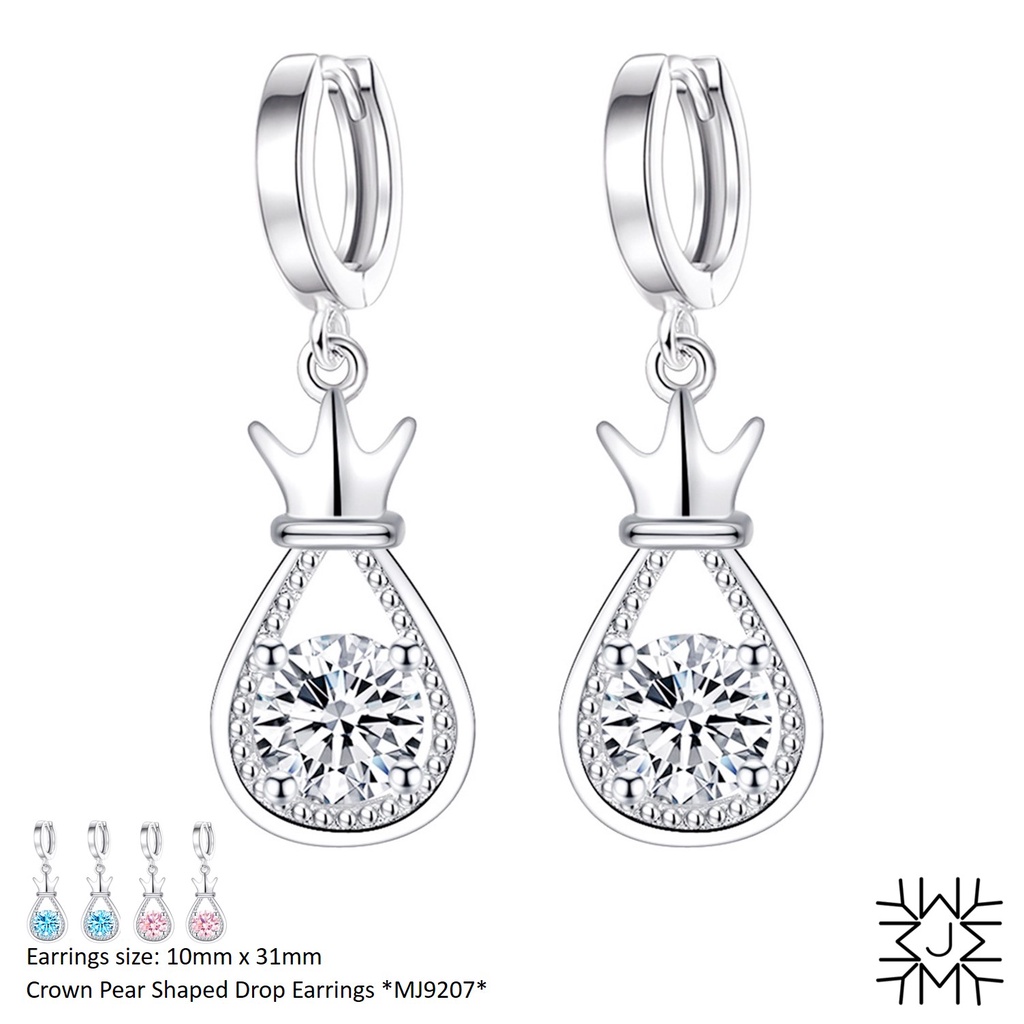 MY JEWEL Platinum Plated Crown Pear Shaped Drop Earrings with Diamond Simulant CZ