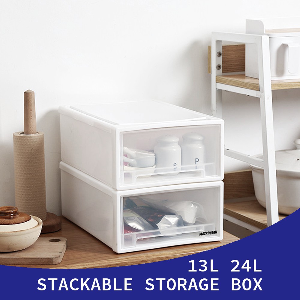 Macrocean 13l 24l Stackable Plastic Wardrobe Drawer Rack Storage