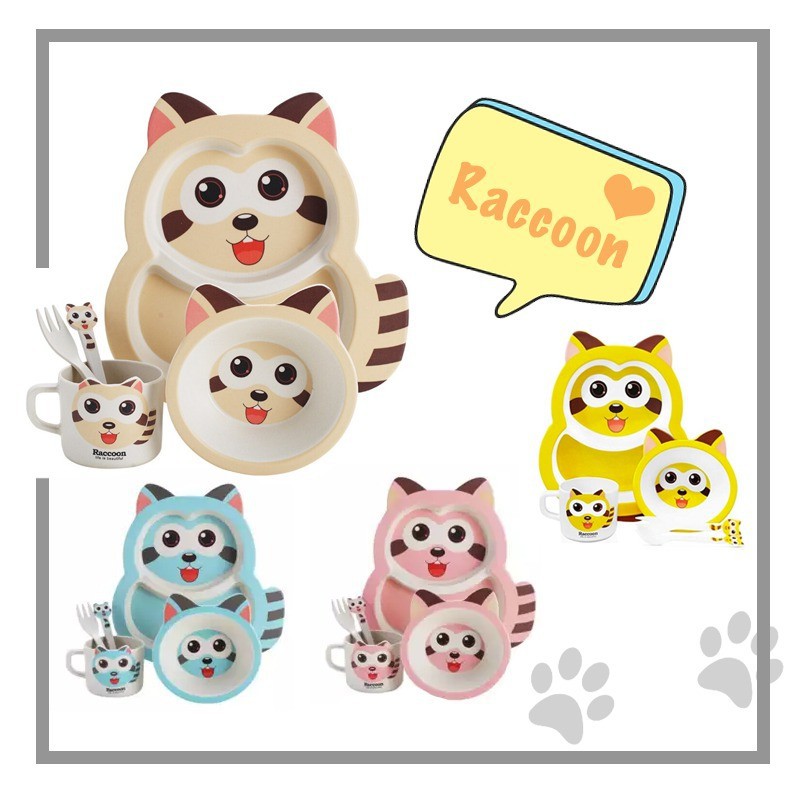 Ready Stock Malaysia Kids Cute Raccoon Design Bamboo Fiber Cutlery Cup Feeding Child Baby Tableware Shopee Malaysia