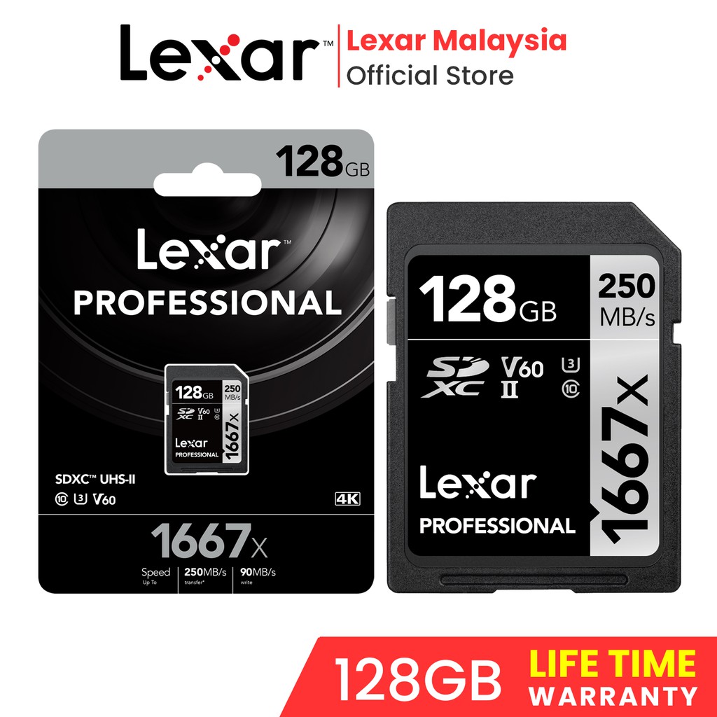 Lexar 128gb Professional 1667x Sdxc Uhs Ii U3 V60 250 1 Mb S Memory Card Shopee Malaysia