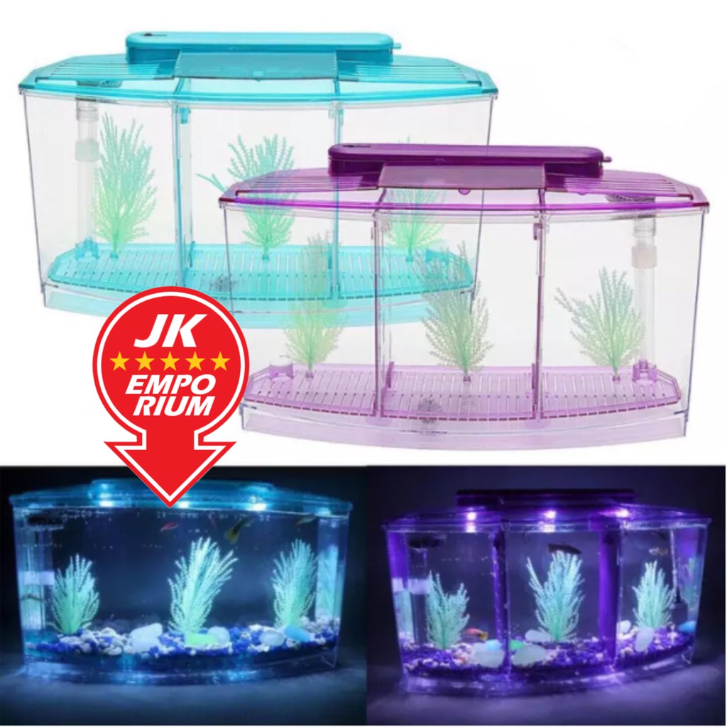 Aquarium Betta Tank House Triple Plastic Akuarium With LED  