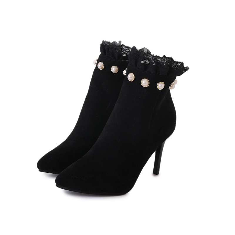 19 Autumn And Winter New Suede High Heels Boots With Ankle Boots Size 35 40 Shopee Malaysia