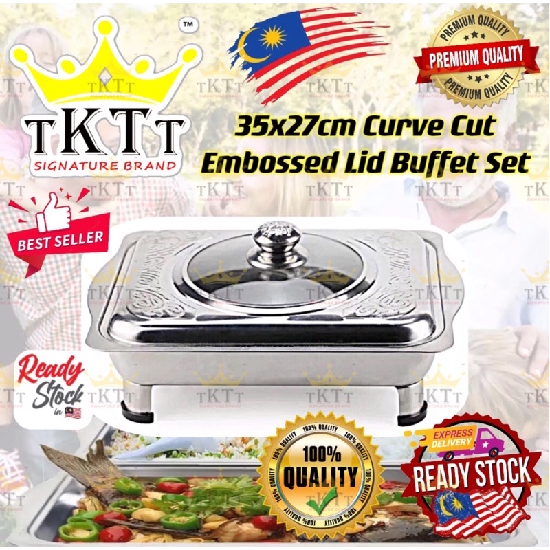 TKTT ™️ 35x27 Embossed Lids Stainless Steel Buffet Set Catering Serving Tray Food Pan Bekas Lauk Katering Serbagun