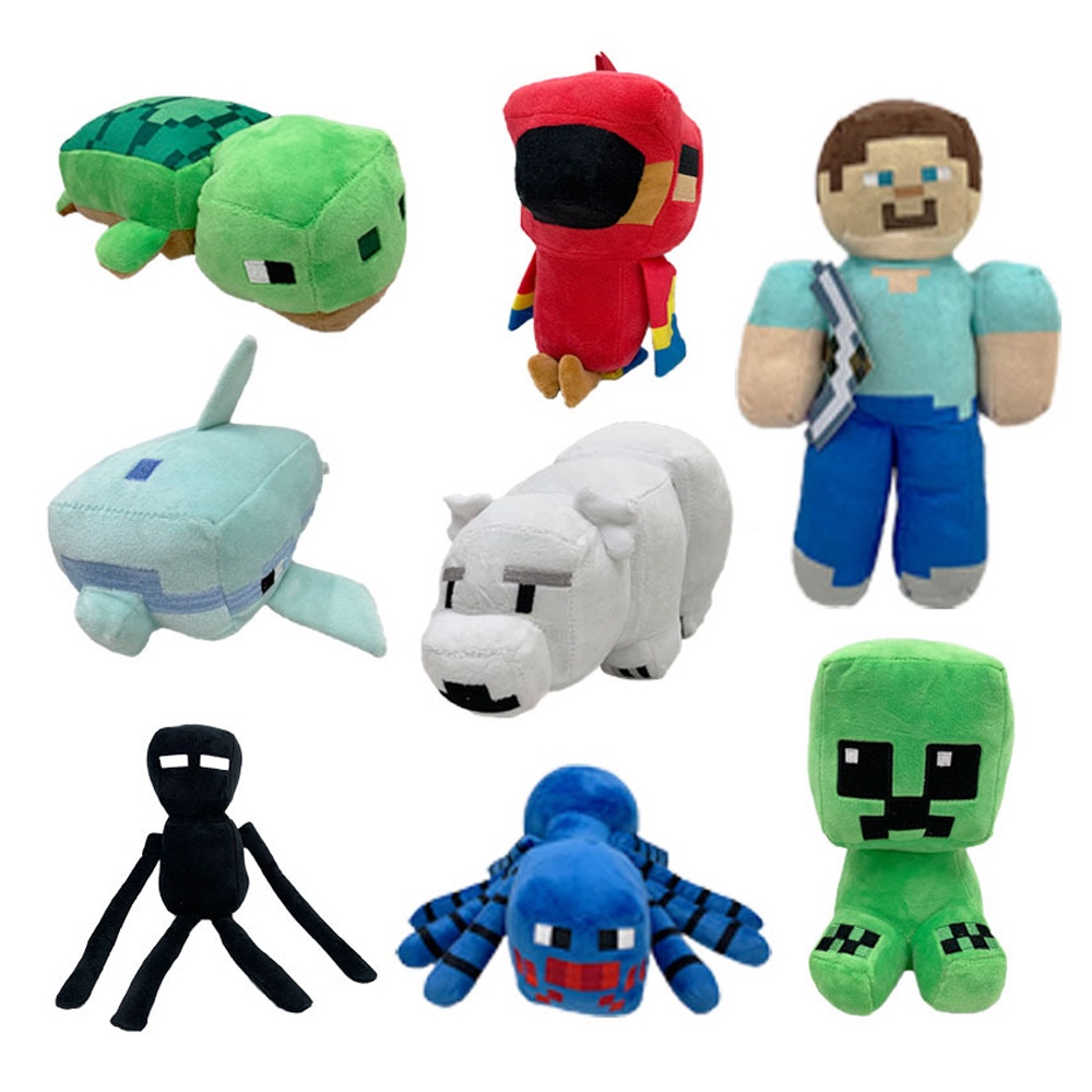 34Style Minecraft Steve Enderman Blocks Cave Spider Skeleton Creeper Zombie Pig Cow Polarbear Plush Toys Doll Soft Stuffed Animals For Children Birthday Christmas Gifts