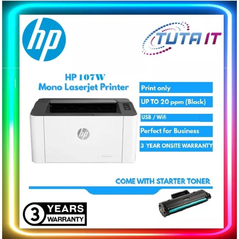 HP 107A / 107W (WIFI) Single Function Mono LaserJet Printer | Shopee ...