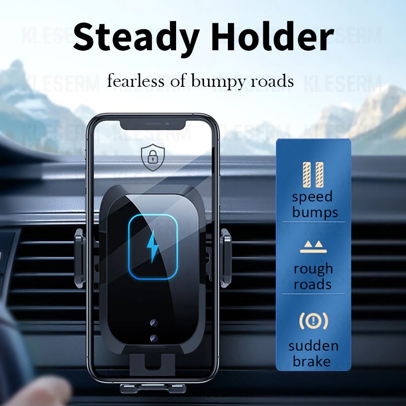 [[ FREE GIFT 3in1 Fast Charging Car Wireless Charger Phone Holder Auto Clamp 15W Qi Wireless Charging Pengecas Tanpa 