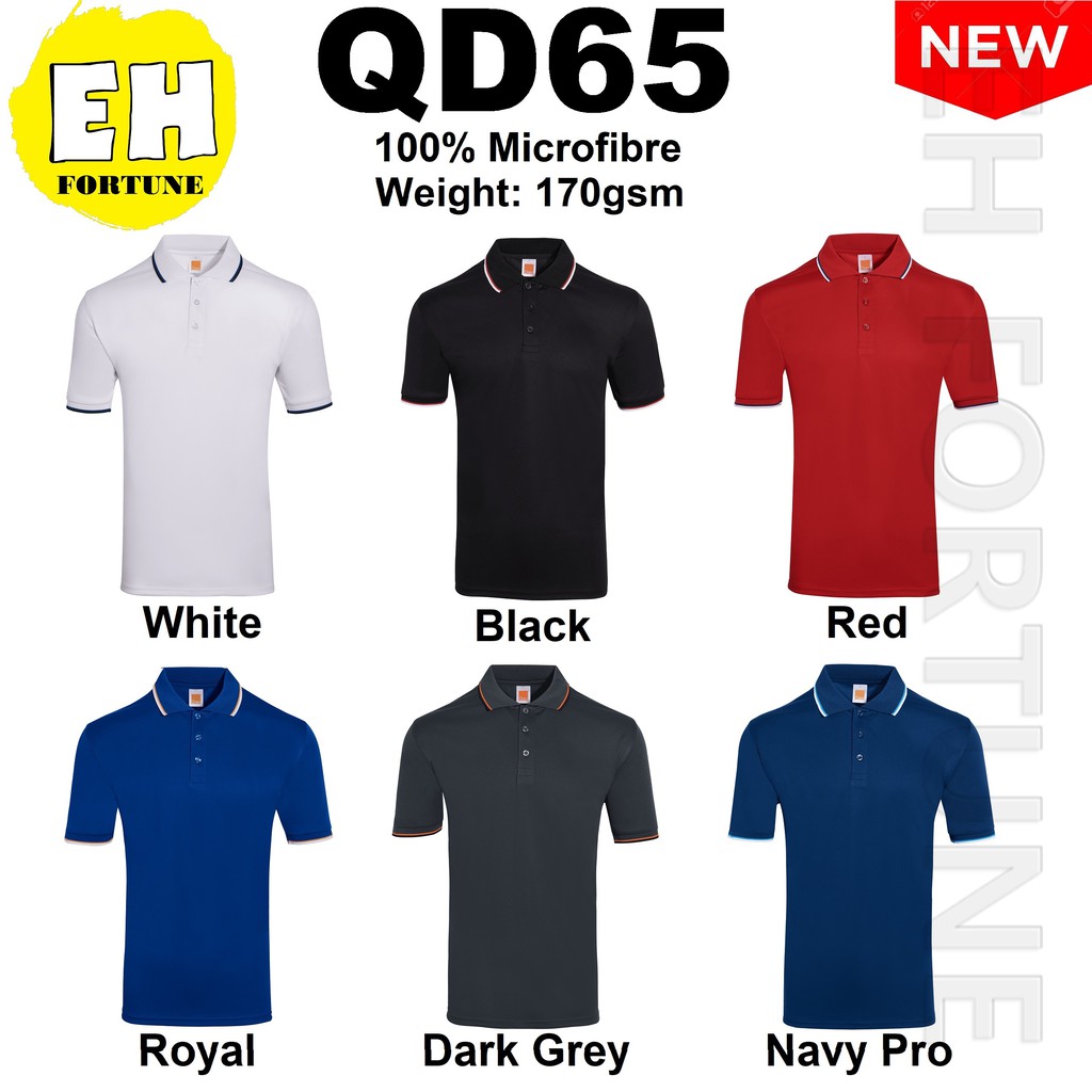 Oren Sport - 100% Microfiber Plain Collar Shirt QD65 - White/Black/Red ...