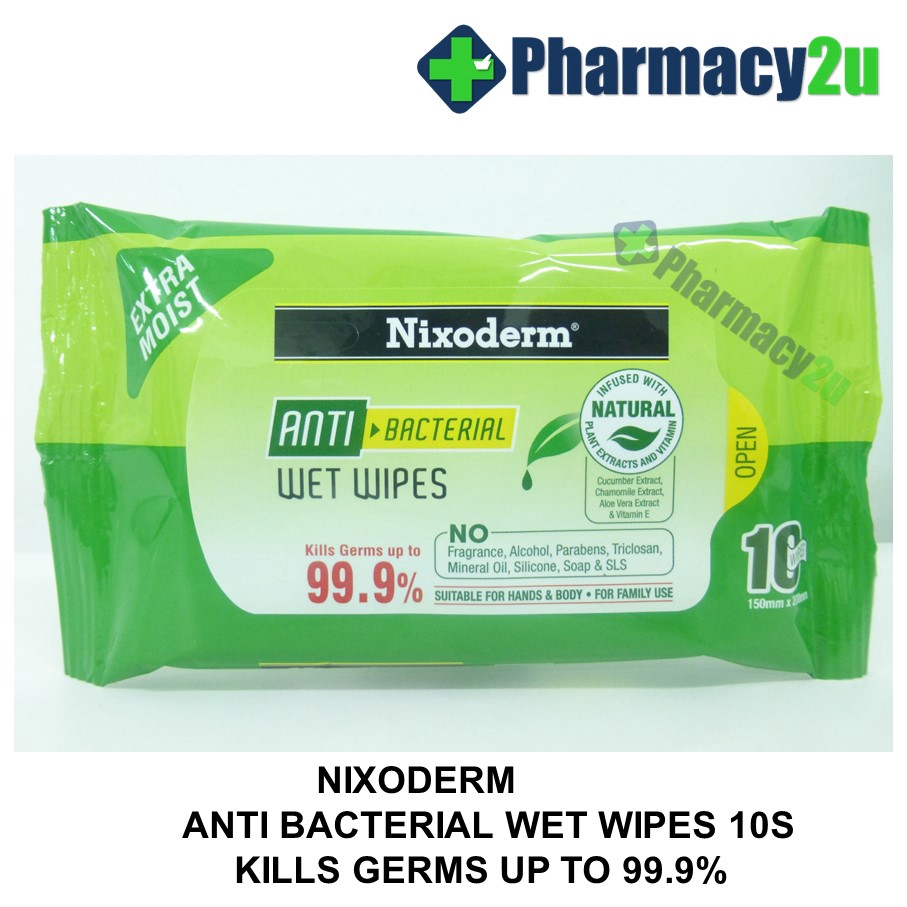 NIXODERM ANTI BACTERIAL WET WIPES KILLS GERMS UP TO 99.9 10 WIPES
