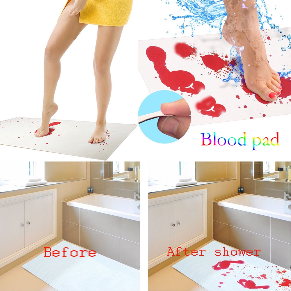 Bloody Bath Mat Sheet Turns Red Wet Make You Bleeding Footprints