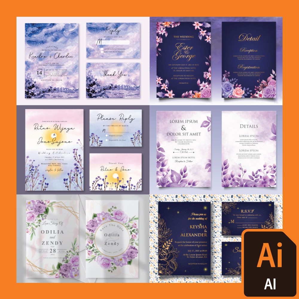 250 EPS/Ai Modern Wedding Card Template [ .eps, .ai ] Template EPS Ai Kad Kahwin Moden