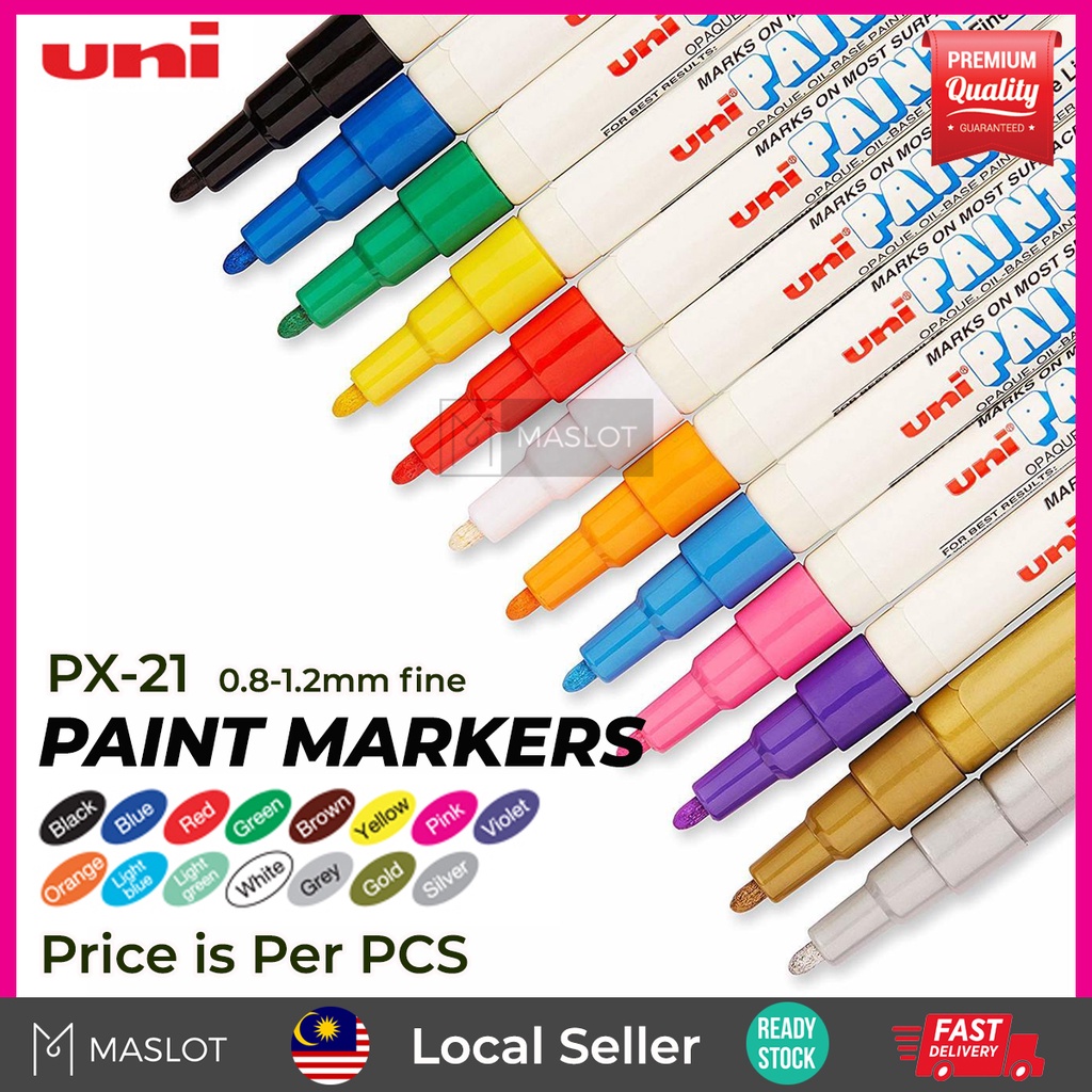 Uni Colour Oil Paint Marker Pen Fine 0.8mm 1.2mm Line Metal Glass Wood PX-21 