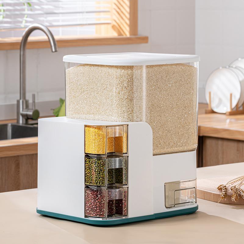 14KG Automatic Rice Dispenser with Rinsing Cup Bekas Beras Viral Smart Rice Dispenser Kitchen Storage