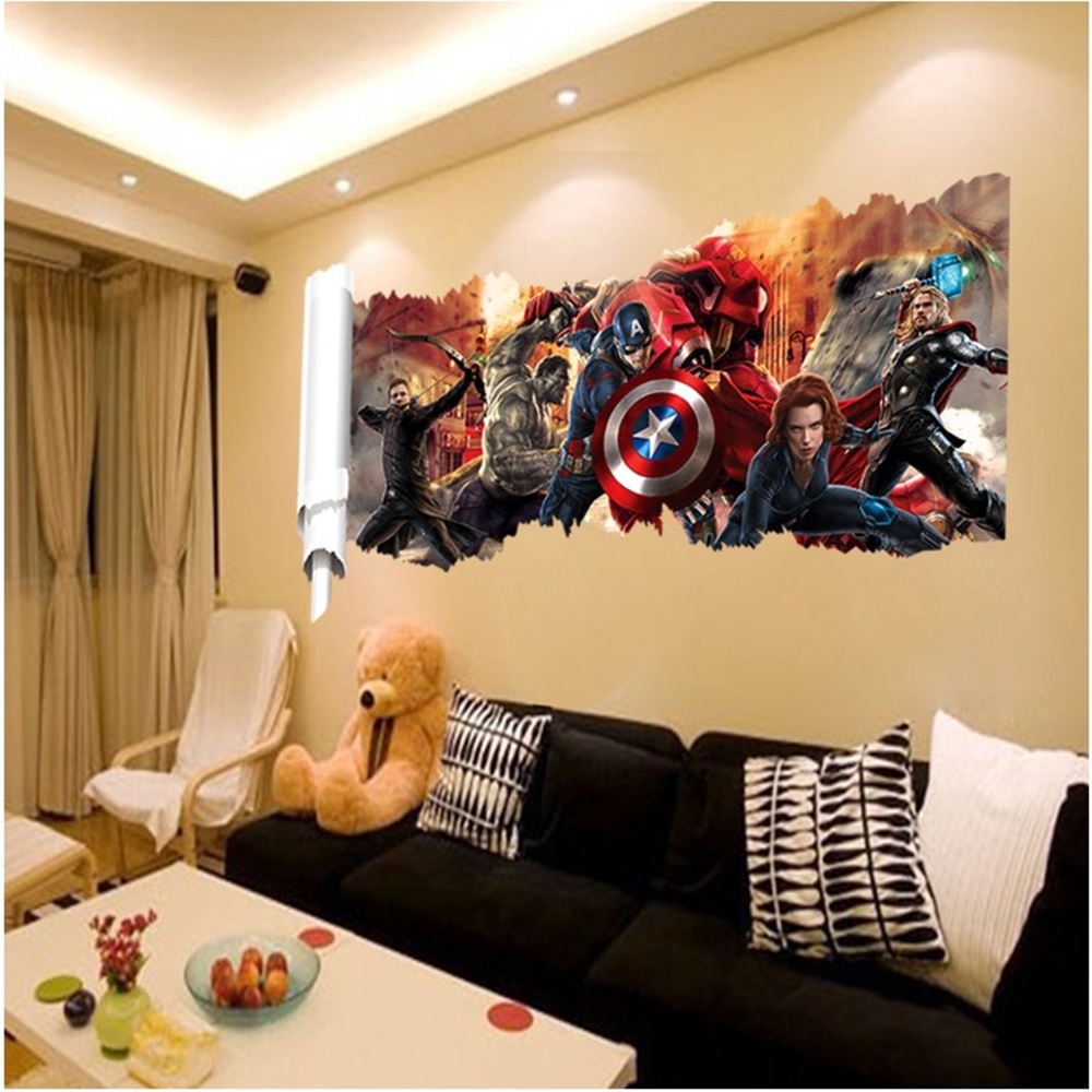 3D Cartoon Avengers Wall Sticker 3D Decals Wallpaper Mural Poster Decor For Home