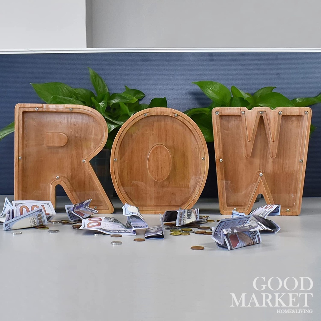 Have Must THB641 Wooden Transparent English Alphabet Piggy Bank Coin Money Saving Box Coins Jar Storage Buck - Image 3