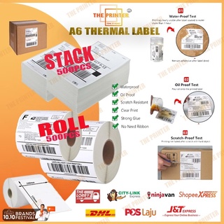 500PCS(Fold/Roll) A6 Thermal Paper 100*150MM(PREMIUM QUALITY)Consignment Note Barcode 热敏贴纸 Airway Bill Sticker