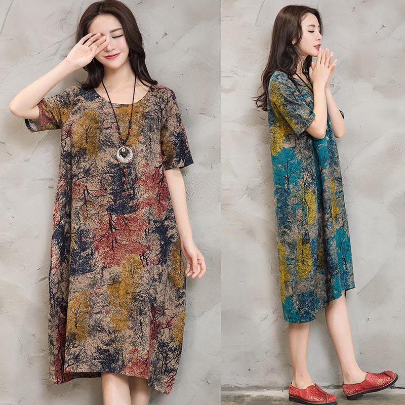 ZANZEA Fashion Women Vintage Floral Print Casual Loose Dress | Shopee ...