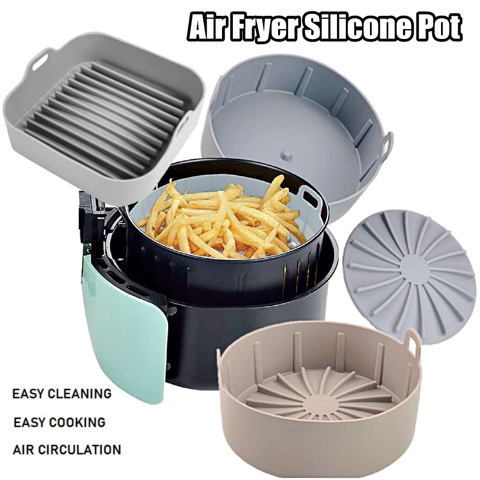 Non-Stick Silicone Air Fryer Accessories Reusable Pot Pizza Cake Tray Microwave Oven Baking Pan