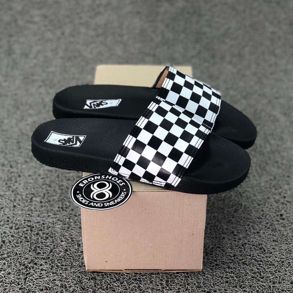 vans black & white checkerboard slide on sandals