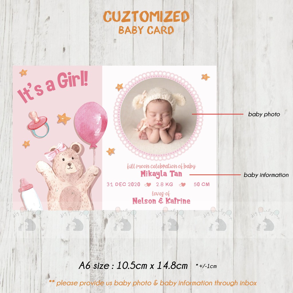 Upgraded Photo Card Glossy Full Month Baby Card Full Moon Name Card Gift Fullmoon Info Card 满月宝宝照片卡 名字卡 礼品 Shopee Malaysia