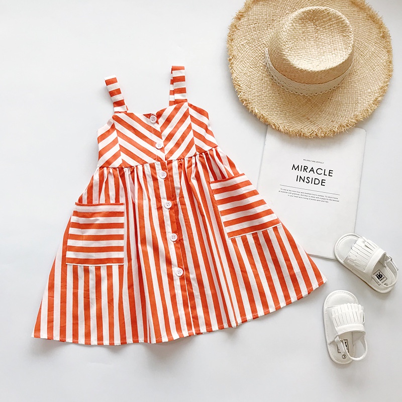 Children's Clothing Girls Dresses 2022 New Summer Clothes Western Style Suspender Skirt Striped