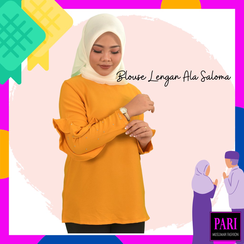 Fashion Comocrepe Blouse Muslimah Lengan Panjang Ala Saloma Long Sleeves Manik Batu Shopee Malaysia