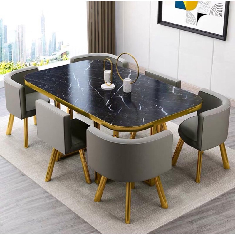 Cn Co Dining Table 6 Seater Marble Gold Design Scandi Shopee Malaysia