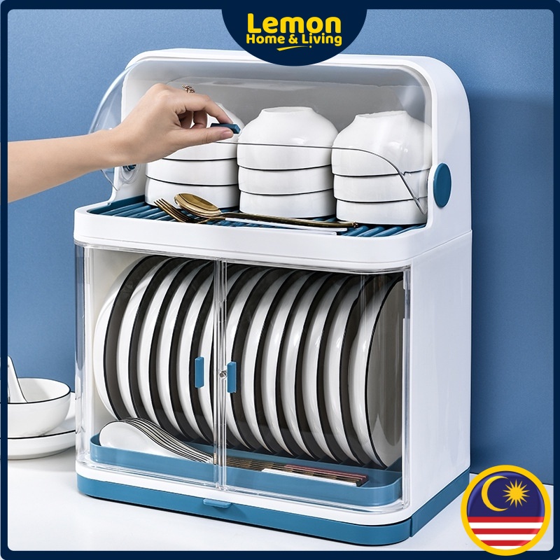 2 Tier Dish Rack with Cover Double Layer Dish Rack with Lid Dish Drainer with Cover Rak Pinggan Bertutup Rack Mangkuk